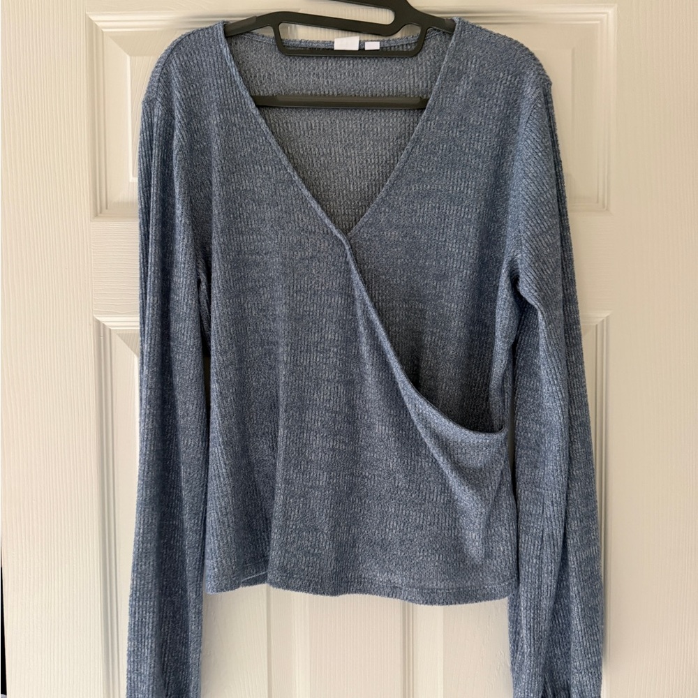 GAP Blue Wrap-Style Knit Long Sleeve Top
